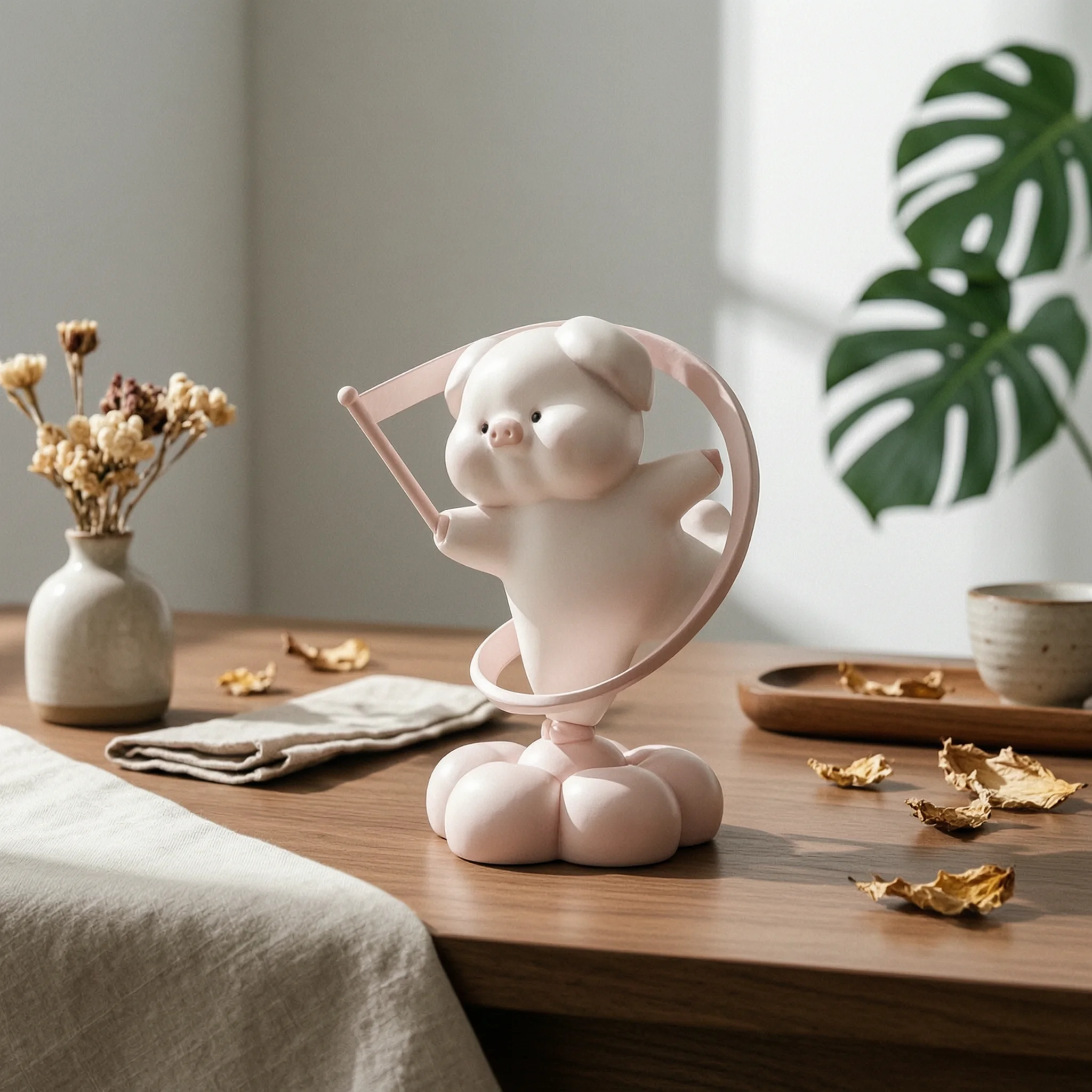 

Resin Pig Figurine Circular Frame Pig Figurine Desk Ornament Sleek Home Decor Office Display