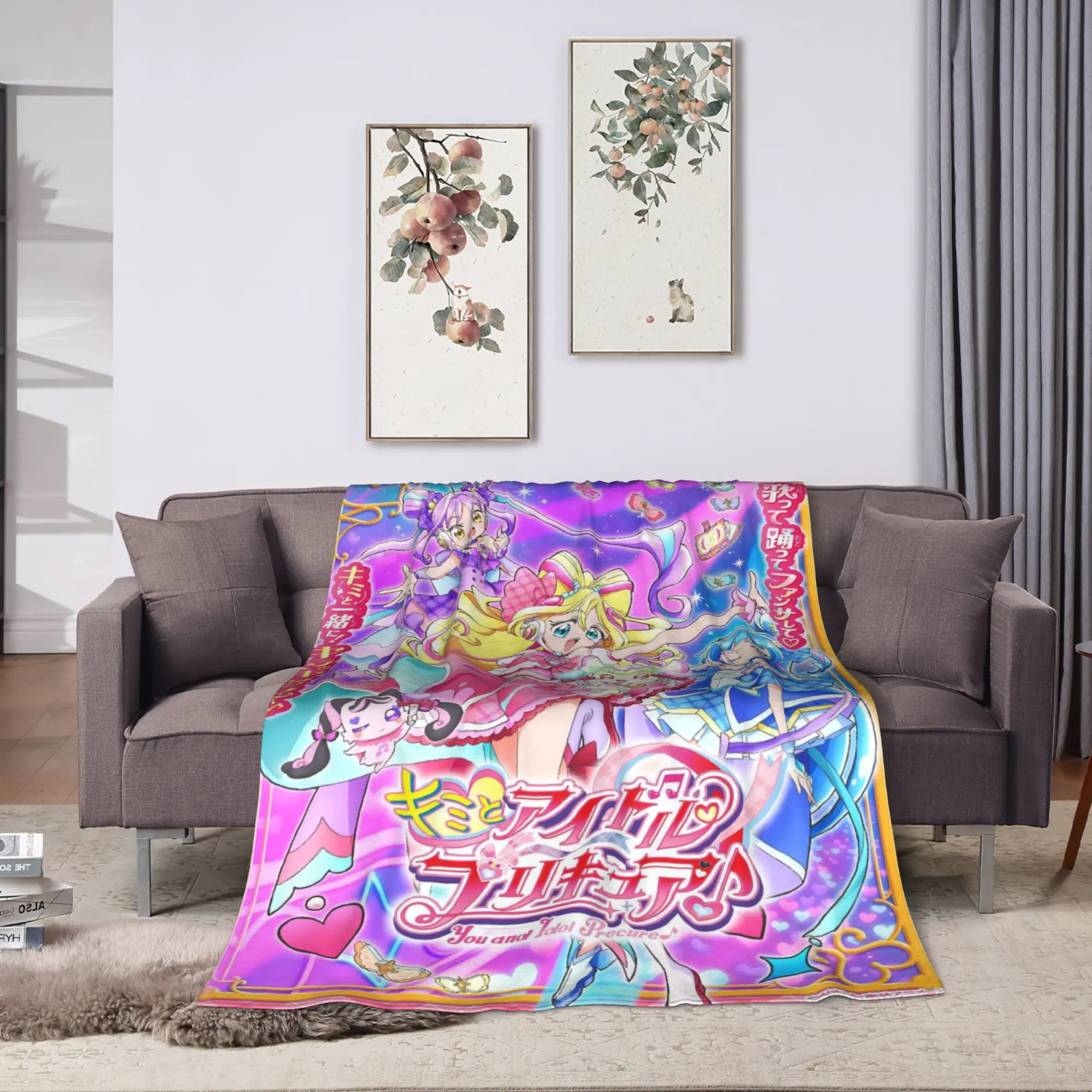 Pretty Cure Flannel Blanket  Super Soft Throw Blanket for Home Decor Camping Fluffy Bedspread Sofa Bed Cover