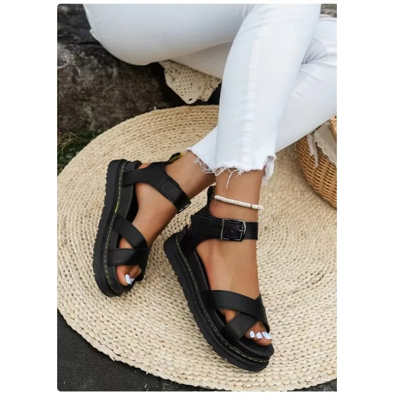 Sandals Women Suit Summer Heels Muffins Shoe Female Large Size Flat Sandals 2023 Women\'s Beach Fashion Black Platform Sandalias