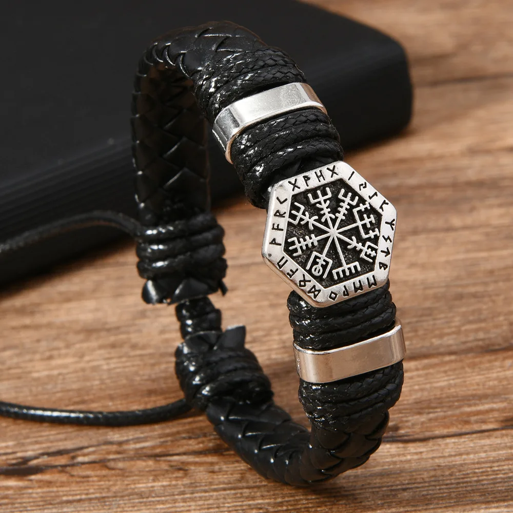 Vintage Ethnic Woven Leather Men’s Bracelets Retro Metal Scripture Handmade Leather Bracelets Jewelry Gifts For Friend
