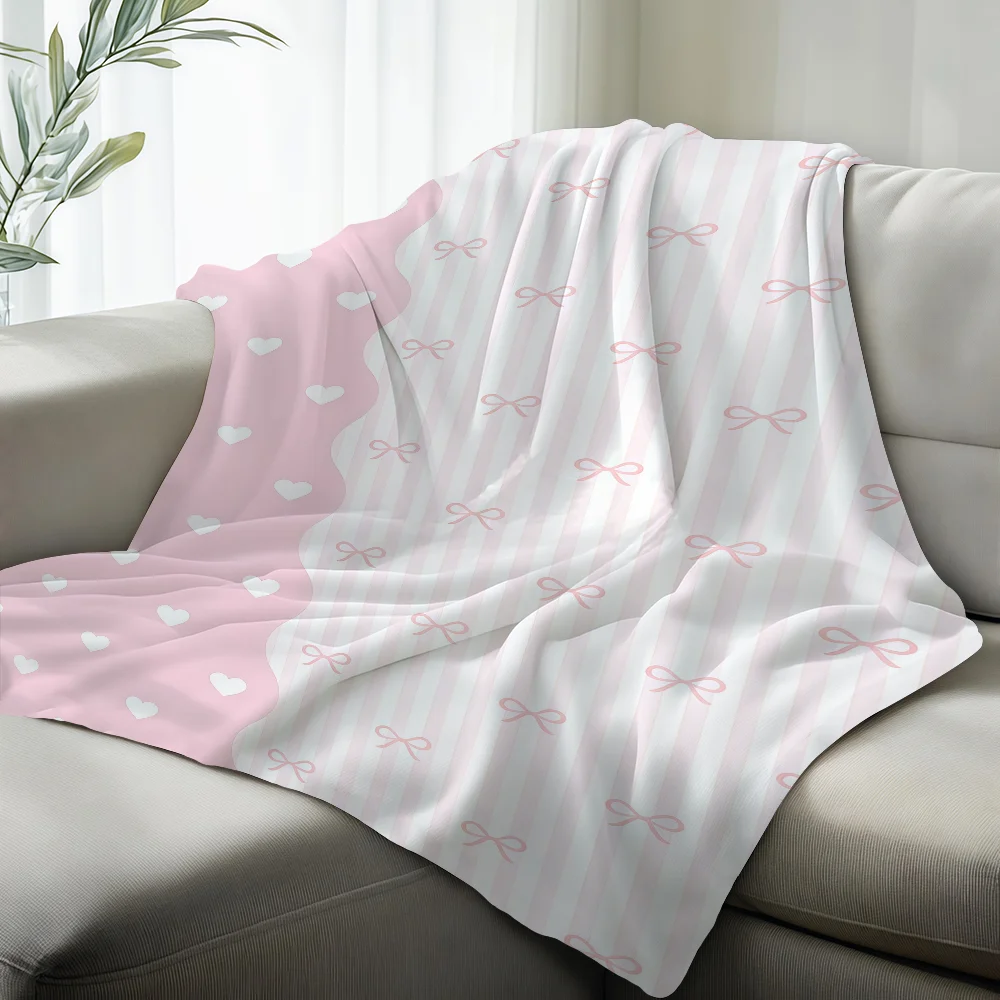 Heart-shaped Bow Stitching Pattern Blanket Suitable For Sofas Beds Offices Cars Outdoor Travel An Ideal Gift For Friends Family