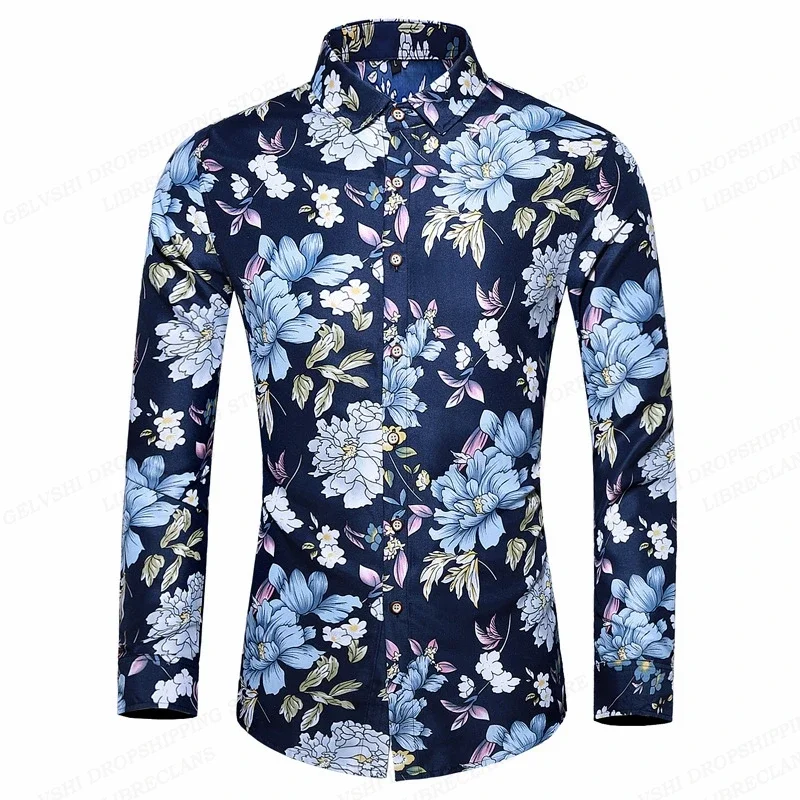 

Floral Shirts Men Fashion Shirt Long Sleeve Hawaiian Shirts Cuba Beach Blouse Men's Clothing Button Up Camisas Single Breasted