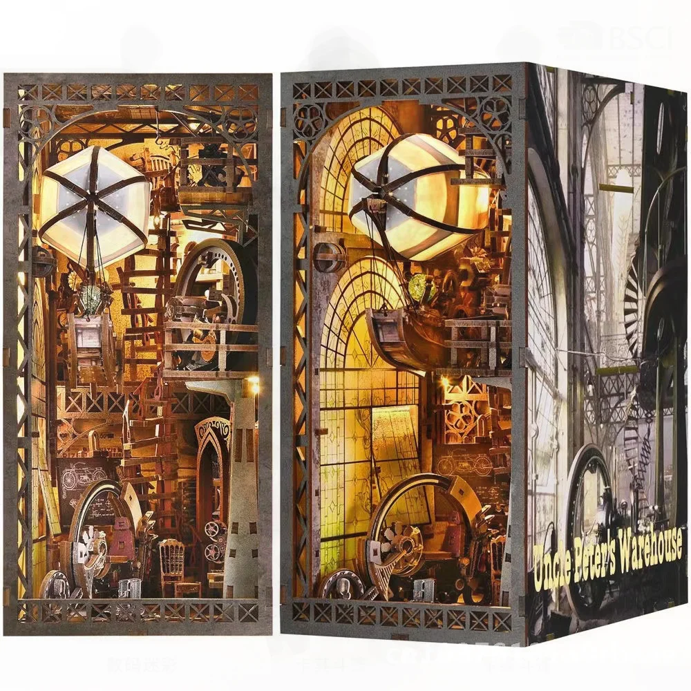 Kit modello di astronave con palloncino in legno fai-da-te Supporto per libro magico retrò Giocattolo di blocchi assemblati fatti a mano per 14 anni in su