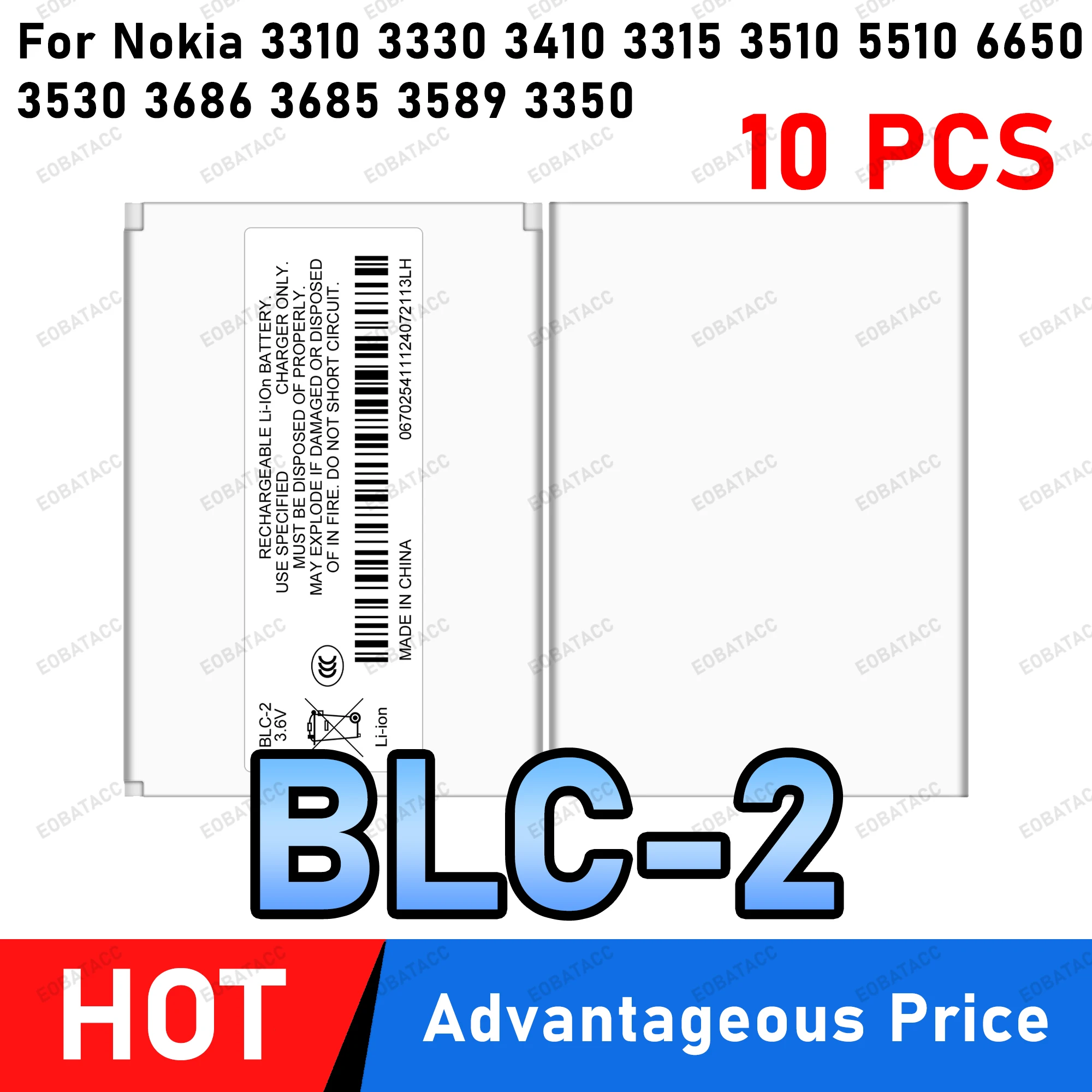 10 Stück/Lot BLC-2 BLC2 Akku 3,6V 800mAh Ersatzakku für Nokia 3310 3330 3410 3315 3510 5510 3530 3686 3685 3589 3350 6650 Li-Ion