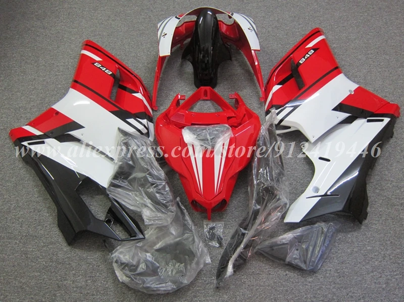 4Gifts New ABS Fairings Kit Fit for Ducati 848 1098 1198 Evo 2007 2008 2009 2010 2011 2012 Bodywork Set Red White Glossy