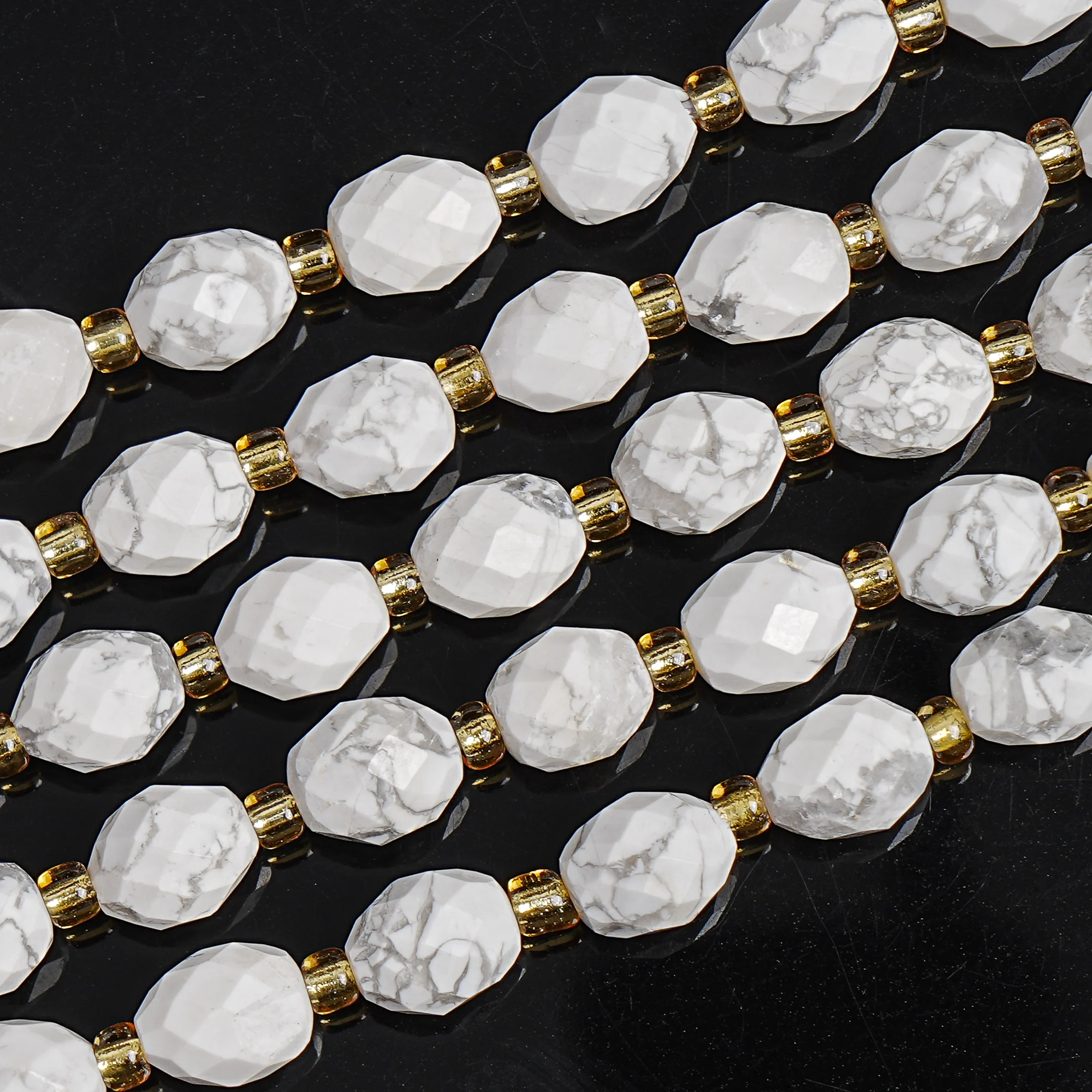 

Natural Faceted White Howlite Beads 8mm White with Black Veins Rhombus Cut Loose Beadsfor Jewelry Making DIY Bracelet Necklace