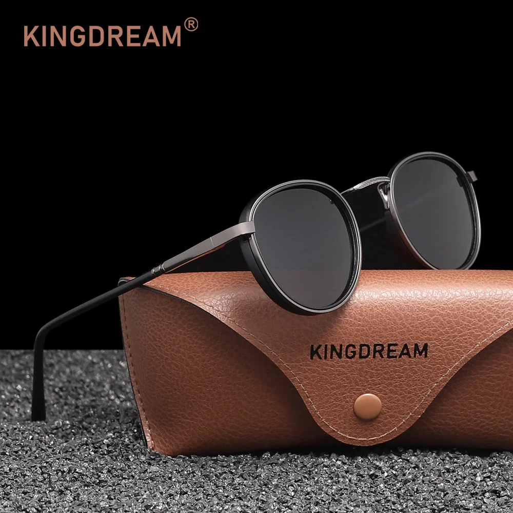 KINGDREAM Polarisierte Sonnenbrille mit rundem Rahmen für Herren und Damen, Design, Retro-UV400-Brille, blendfrei, lässige Fahrbrille