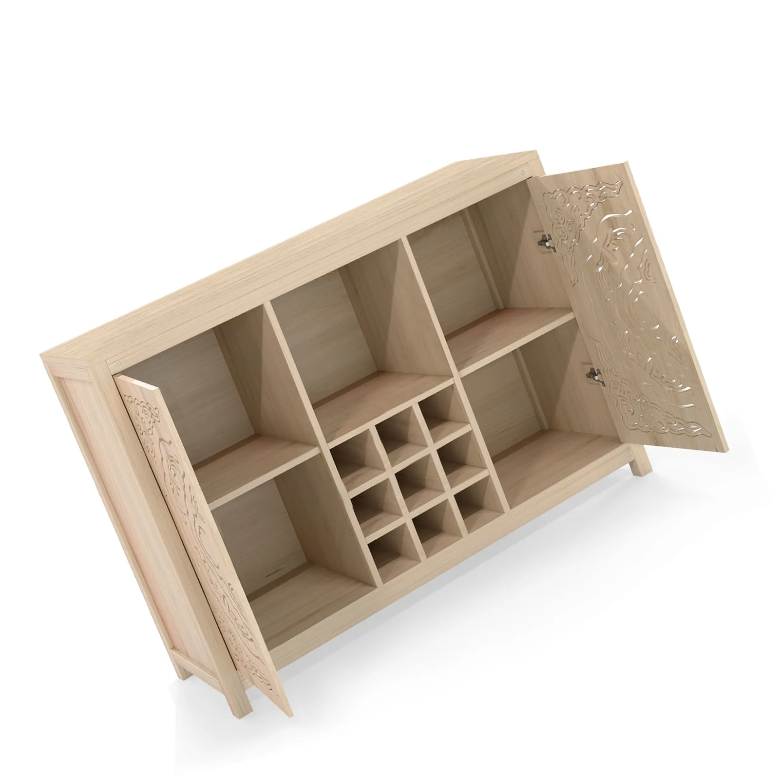 Armário de bar de vinho com 2 portas, buffet de mdf, armário de bebidas com rack de vinho e suporte de vidro para sala de jantar, cozinha