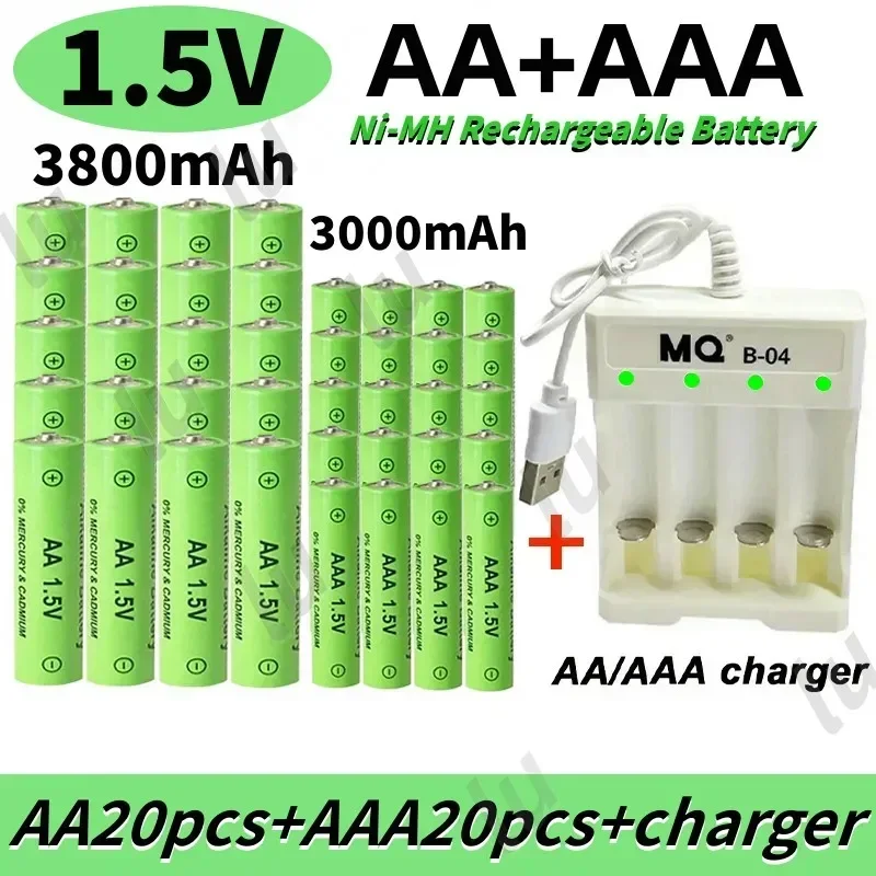 

Батарея AA + AAA, новая перезаряжаемая батарея 1,5 AA3800MAH AAA3000MAH с зарядным устройством для светодиодного фонарика, фонарикэлектронных устройств