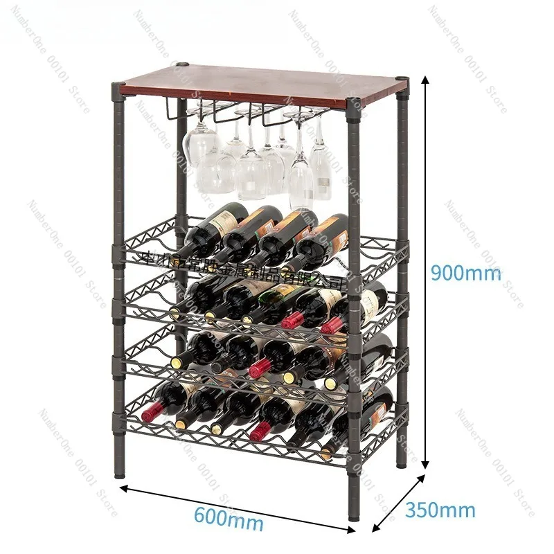 Multi-Layer Red Wine Storage Rack with Hanging Wine Glass Holders, Wooden Top Layer for Display, Elegant Wine Rack Home Bars