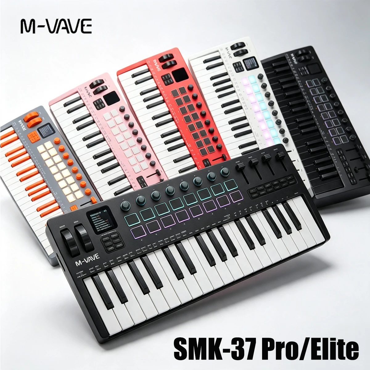 M-VAVE SMK-37 Pro/Elite Portable MIDI Keyboard – Built-in FM Synth, 16 RGB Pads, Wireless, 10h Battery, 6 Color Options