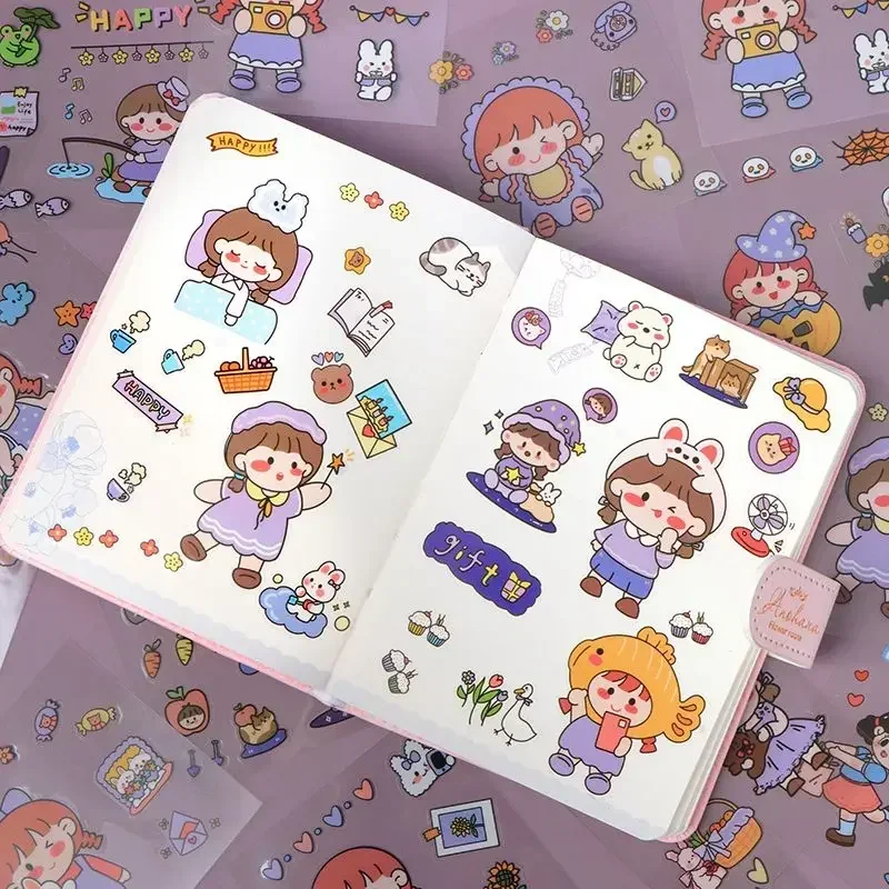 200pcs Non-repeatable Hand Account Stickers Cute Girl Cartoon Cute Decoration Waterproof Notebook Material Paper Stickers