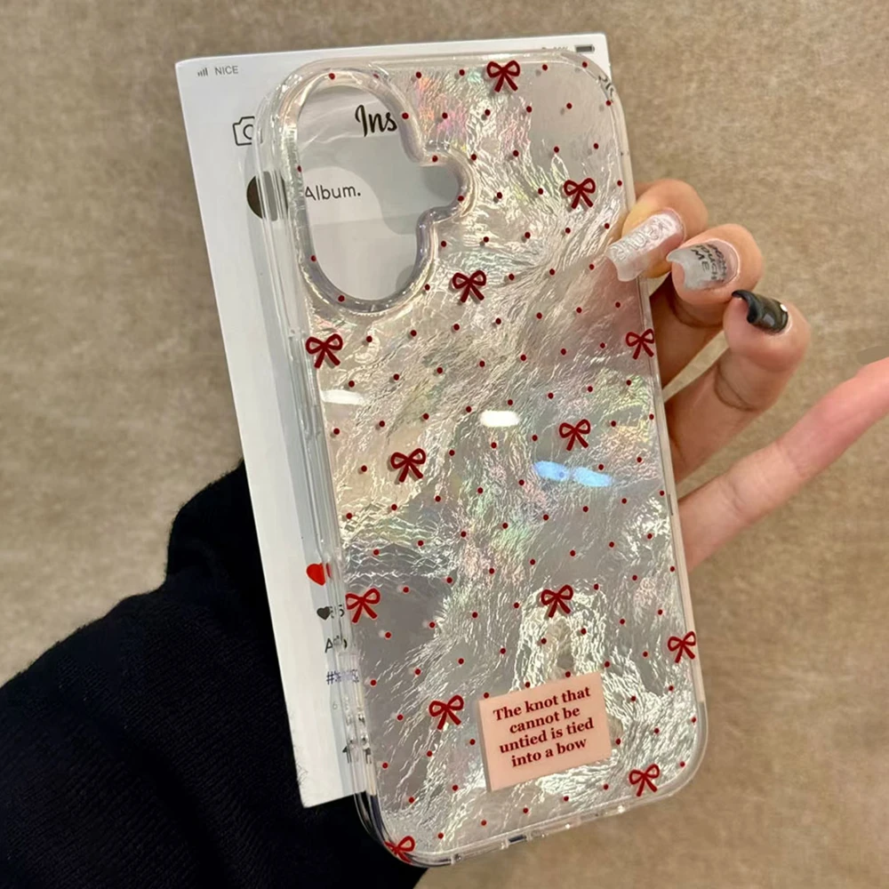 Rote Schleife Ciruclar Dots Damen Mädchen Handyhülle für iPhone 17 Air 16 16e 15 14 13 12 Pro Max 7 8 Plus X XS XR SE 2022 2020 Cover