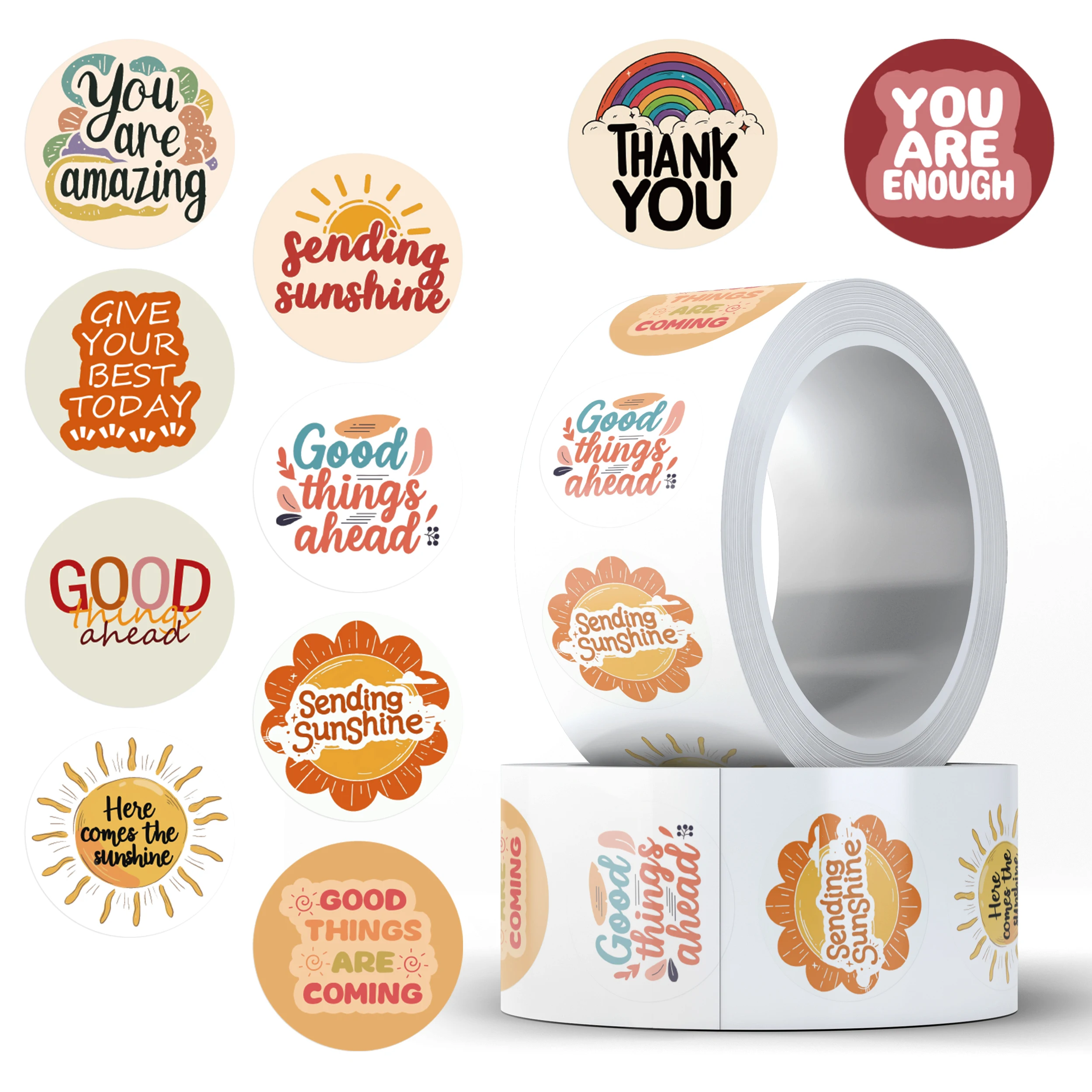 

500pcs/roll Aesthetic Retro Boho Cartoon Sending Sunshine Stickers For Luggage Laptop Guitar Phone Vinyl Decals(10 Patterns)