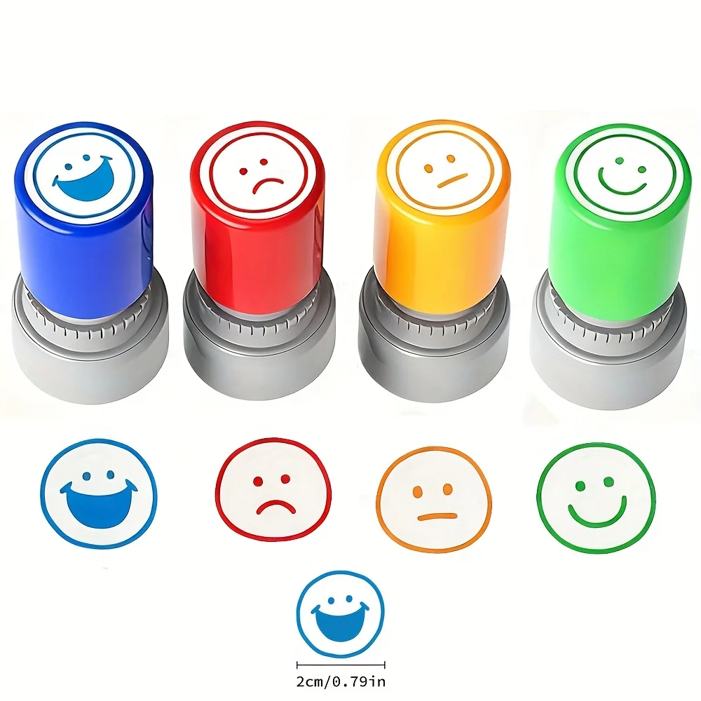 2 tampons multicolores visage souriant pour salles de classe, familles, enseignants, parents, rétroaction comportementale, rapports sur les devoirs, expression émotionnelle