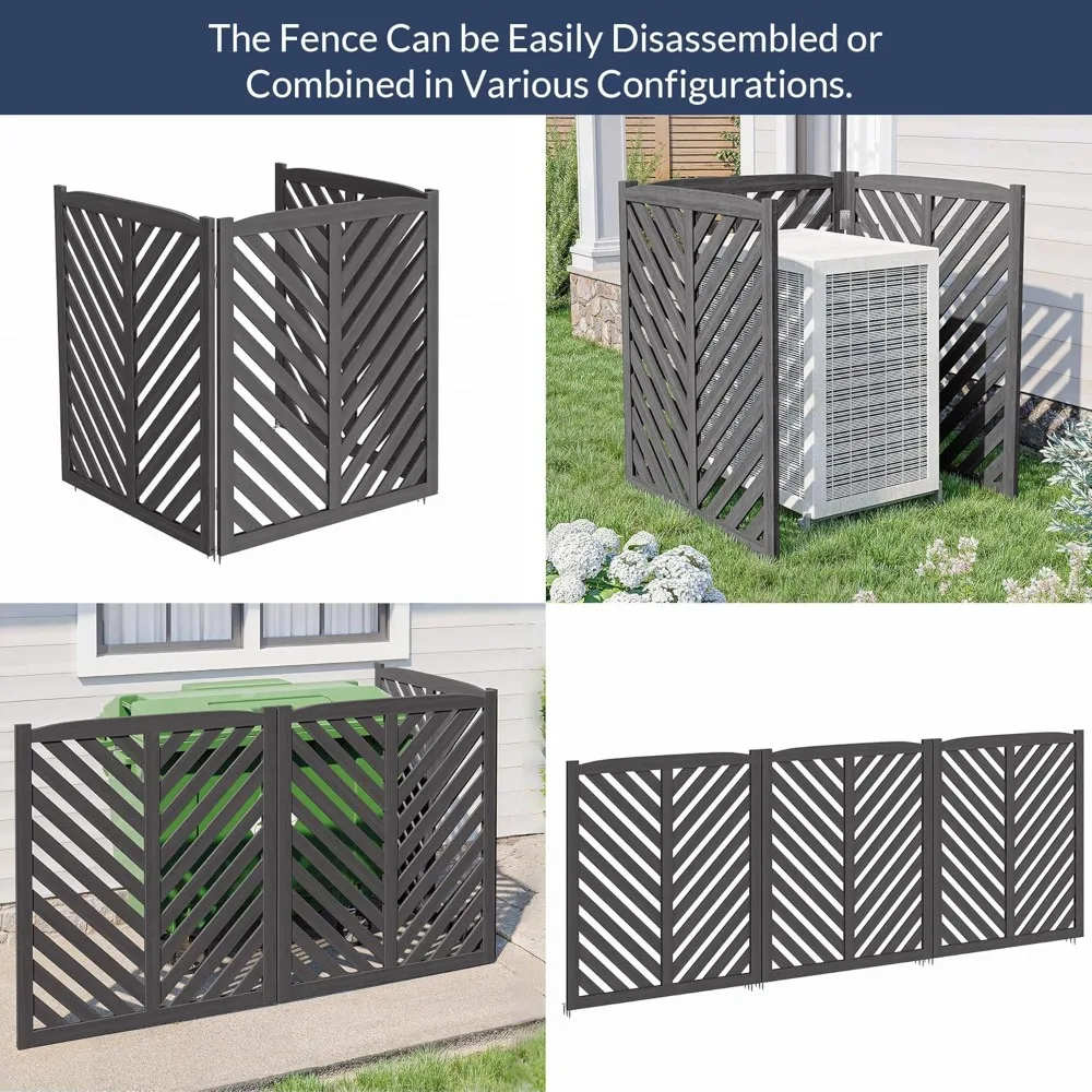 Privacy Air Conditioner Fence 3 Panels, Wooden Fence Panel Trash Can Enclosure Pool Equipment Generator for Outside Unit