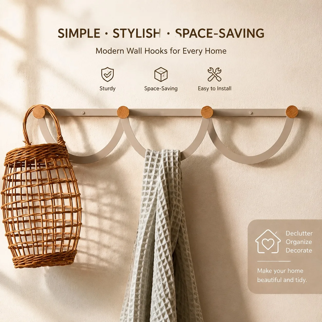 Minimalist Wall-Mounted Coat Rack – Sturdy Steel Hat & Jacket Hanger for Bedroom, Entryway, or Hallway