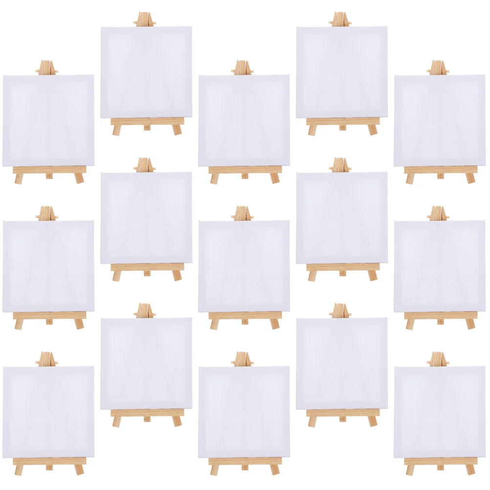 15 Sets Mini Frame Easels for Students Wood Paint Stands Canvases Oil Painting Cloth Small