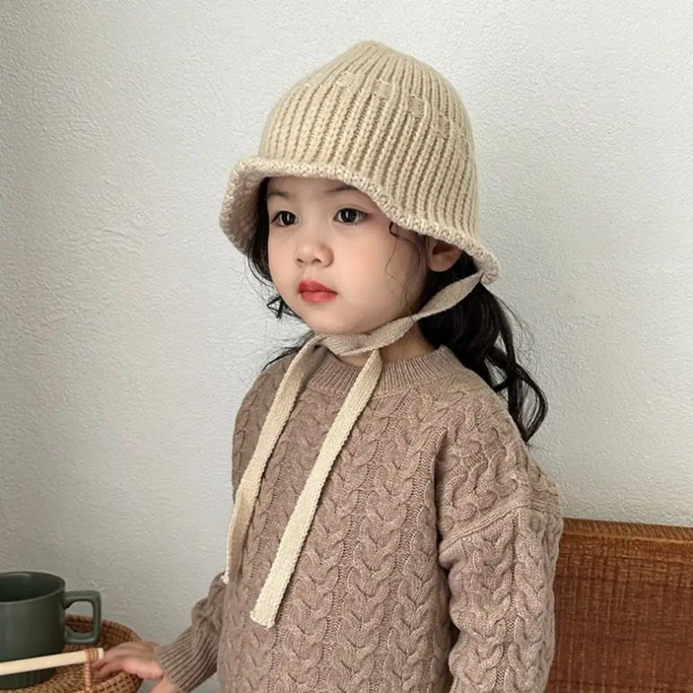 Simple Korean Style Baby Knitted Hat Warm Autumn Winter Baby Bucket Hat Casual Windproof Children Basin Hats Kids