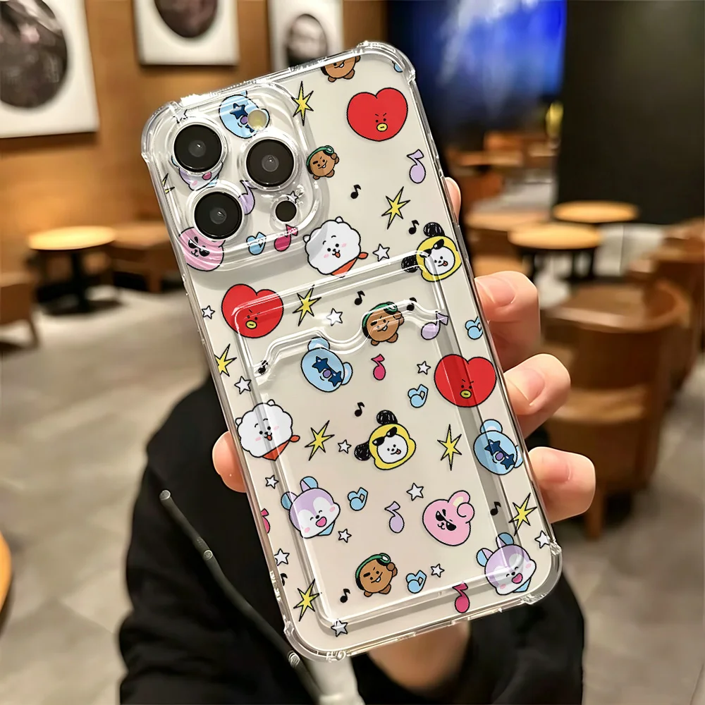 Cartoon B-BTS Card Hold Case For iPhone 17e 17 16e 16 15 14 13 12 11 Mini Pro Max X XR XSMax 7 8 Air Plus Anti-fall Clear Cover - view 3