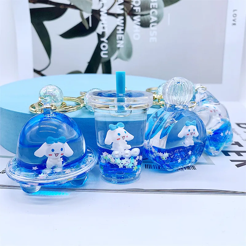 

Sanrio Cartoon Dirigible Quicksand Bottle Keychain Kawaii Cinnamoroll Backpack Pendant Car Keyring Accessories for Girls Boys