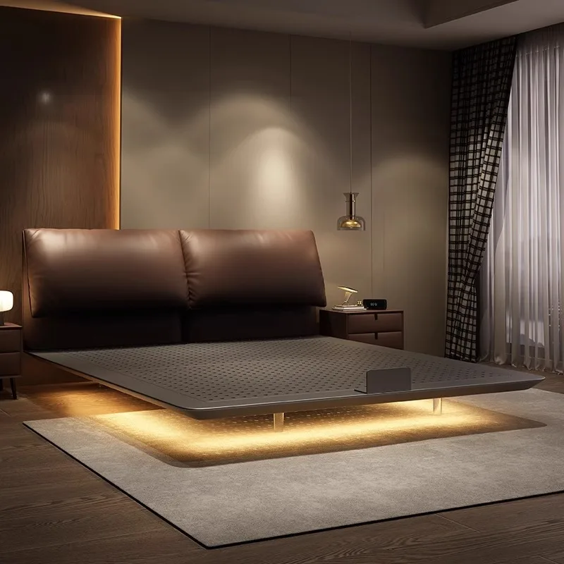 Italian minimalist modern minimalist high-end atmosphere master bedroom double bed carbon steel suspended bed