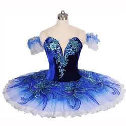 Girls New Blue Ballet Dress Performance Dancewear Little Swan Sequins Ballet Tutu Costumes Dance Stage Performance Dress Outfits