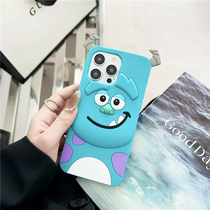 3D Cute Cartoon Monsters University Sulley Shockproof Phone Case For iPhone 13 14 15 Pro Max 11 Demon Horn Protect Cover