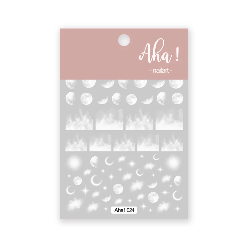 Auto-adesivos para Nail Art, estrelas, lua, branco, nuvem, ultra-fino, decalques, nuvens, Kawaii, 1pc