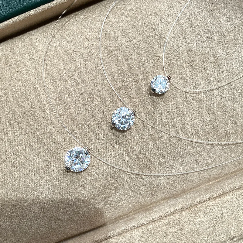 0.5/1/2carat Solitaire Moissanite Diamond Pendant NecklaceCertified Certificate Invisible Fishing Line Necklaces for Women