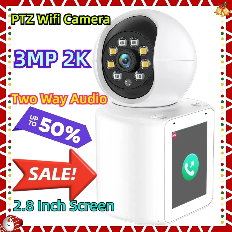 

PTZ Wifi 3MP 2K Camera 2.8 Inch Screen Wireless Two Way Audio IP Camera AI Human Detection Video Calling Surveillance ICSee