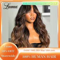 Glueless Wear And Go Lace Frontal Human Hair Wig Preplucked Blow-Out Looks Wave 13x4 Lace Wig Ombre Brown Highlight Colored Wig