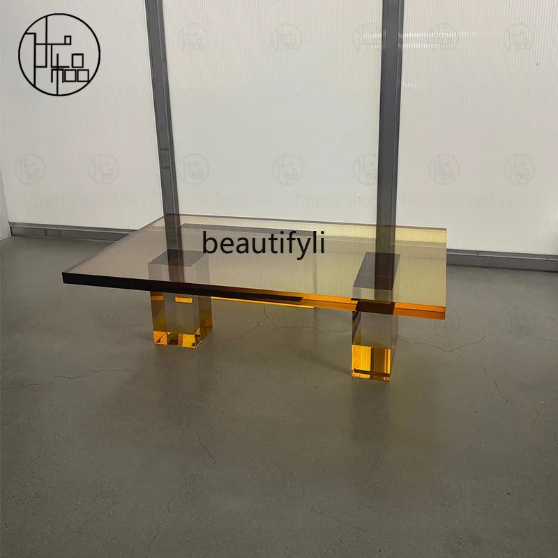 Cuadrado acrílico transparente, mesa pequeña, mesa baja moderna, mesa de centro esquinera de mesa de té
