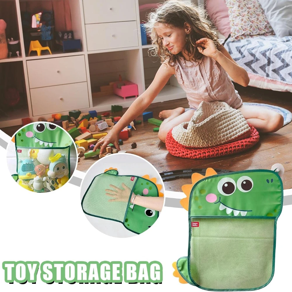 2 Pack Mesh Bath Toy Organizer, Duck & Dinosaur Extra Bath Toy Storage Net & 4 Strong Hooks, Cute Bathtub Toy Organizer for Kids