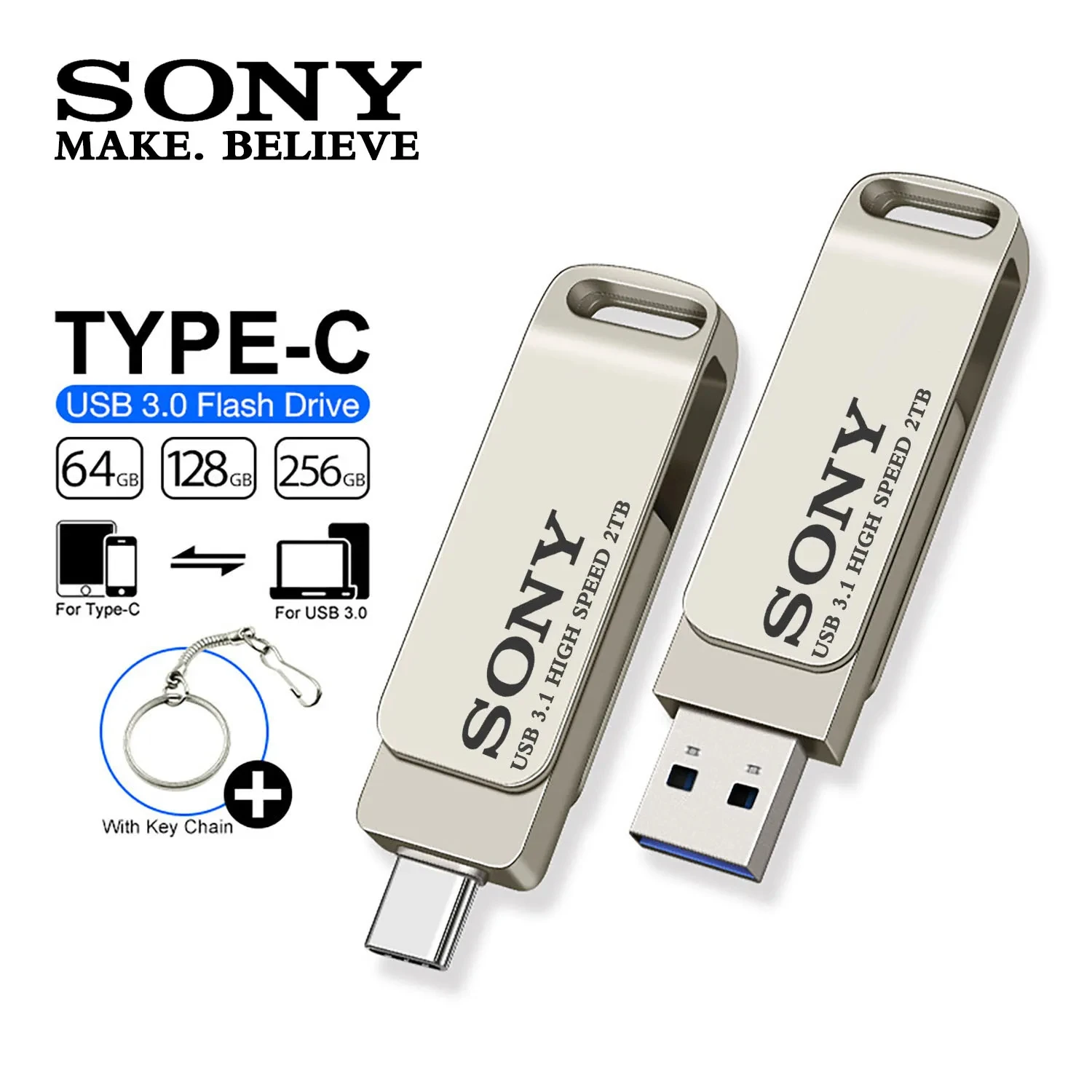 SONY PenDrive 2TB High Speed USB Type C Flash Drive 1TB Metal Pendrive 512GB 256GB Portable Memoria USB Stick For Xiaomi Phone