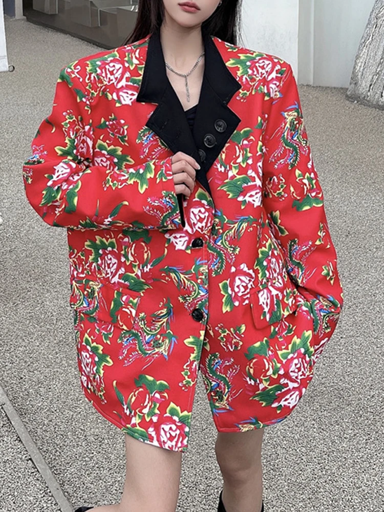 SONNEESD Streetwear Fashion Personality Flower Design Double-faced Coat Harajuku Vintage Stereo Cutting Basic Casual Suit Coat