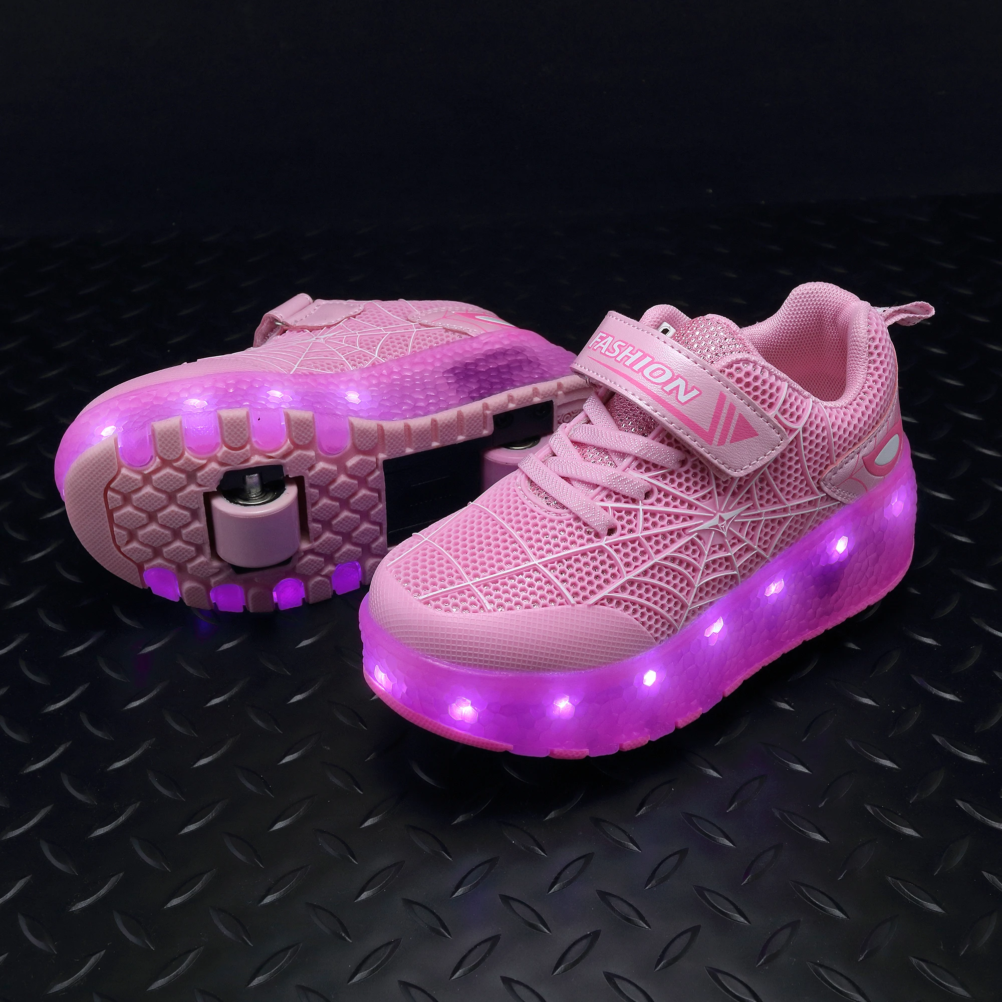 Pink Kids Girls Wheel Shoes LED Light Up USB Charging Children Roller Skate Casual Skateboarding Sports Shoes Kids Sneakers