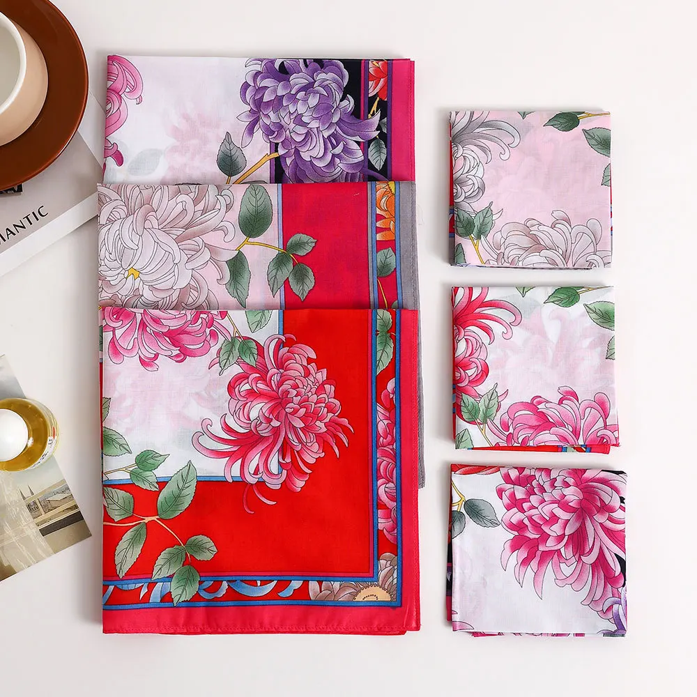 Women's 43cm Vintage 100% Cotton Floral Handkerchief, Soft Retro Ancient Style Sweat Hanky, Gift Box Packed Pocket Towel