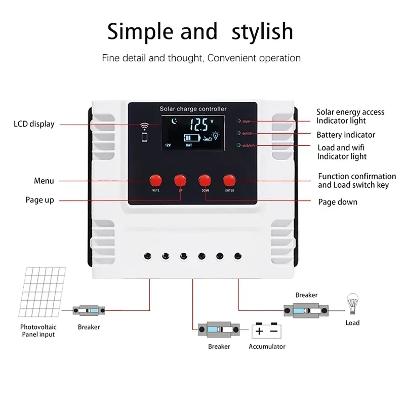 Imagem -04 - Controlador de Carga Solar Inteligente Controle Wifi App Baterias de Lítio 12v 24v 48v 10a 20a 30a 40a 50a 60a e Chumbo-ácido