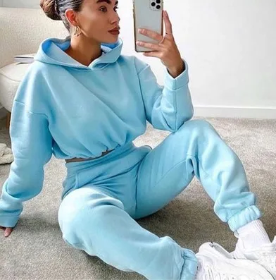 Autunno Inverno ular New Faion Long Sve Spor Felpa con cappuccio casual da donna Set da due pezzi Comodo jeans in denim elasticizzato traspirante