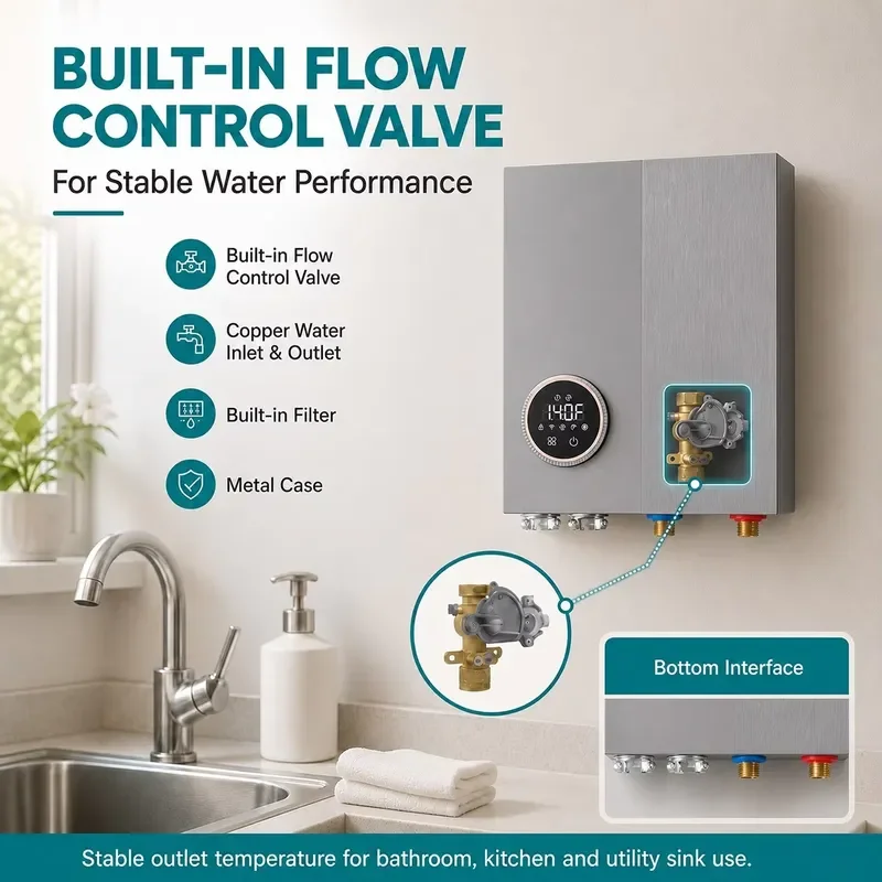 Wall Mount 18-27kW Multi-point Tankless Hot Water Heater Instant Shower Heater Electric Family Bathroom Apartment Shower Bath