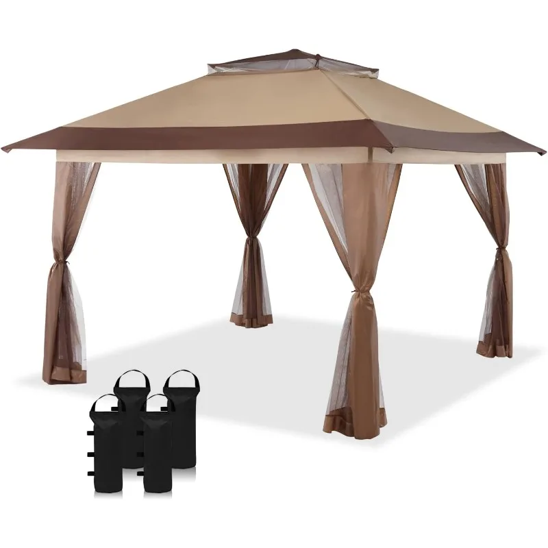 CROWN SHADES 13x13 Pop Up Gazebo,Patented One Push Outoor Canopy Tent with Wheeled STO-N-Go Cover Bag,Pop Up Canopy with Netting