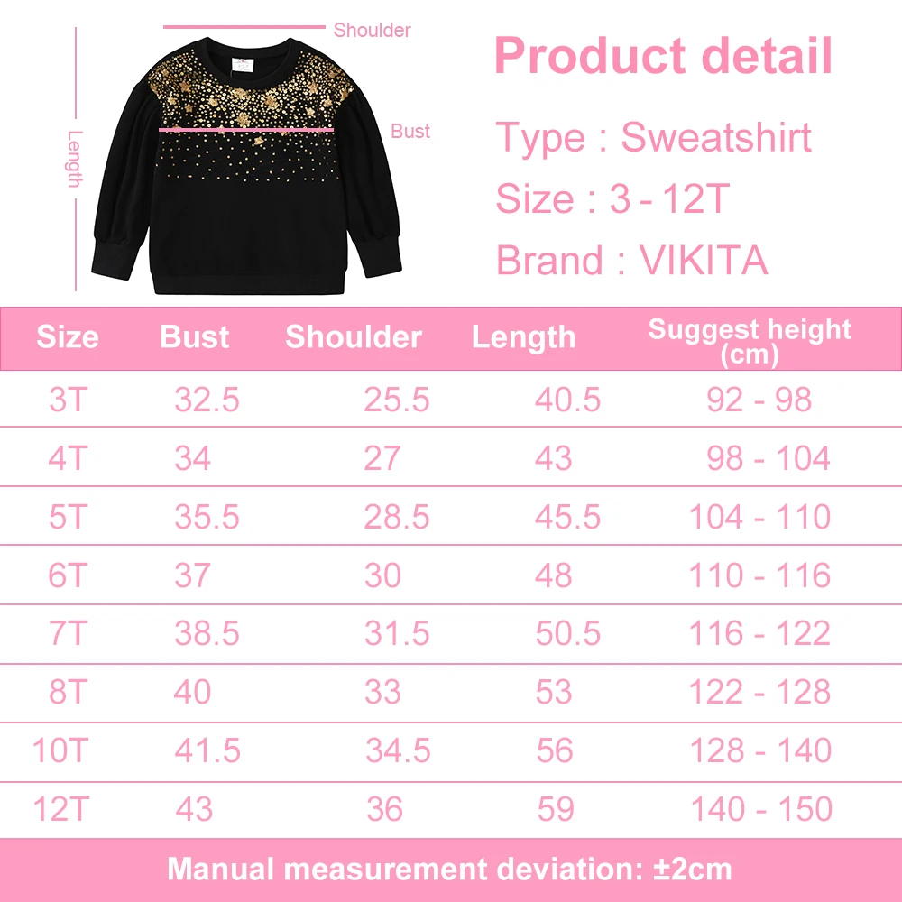 VIKITA Girl Star Sequined Sweatshirt Outwear Kids Long Sleeve Fall Spring Sports Fashion Casual Cotton Tops Children Clothes