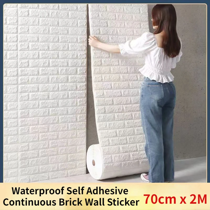 3D Self Adhesive Waterproof Continuous Brick Wall Sticker Wallpaper Living Room Bedroom Room Wall Home Decor