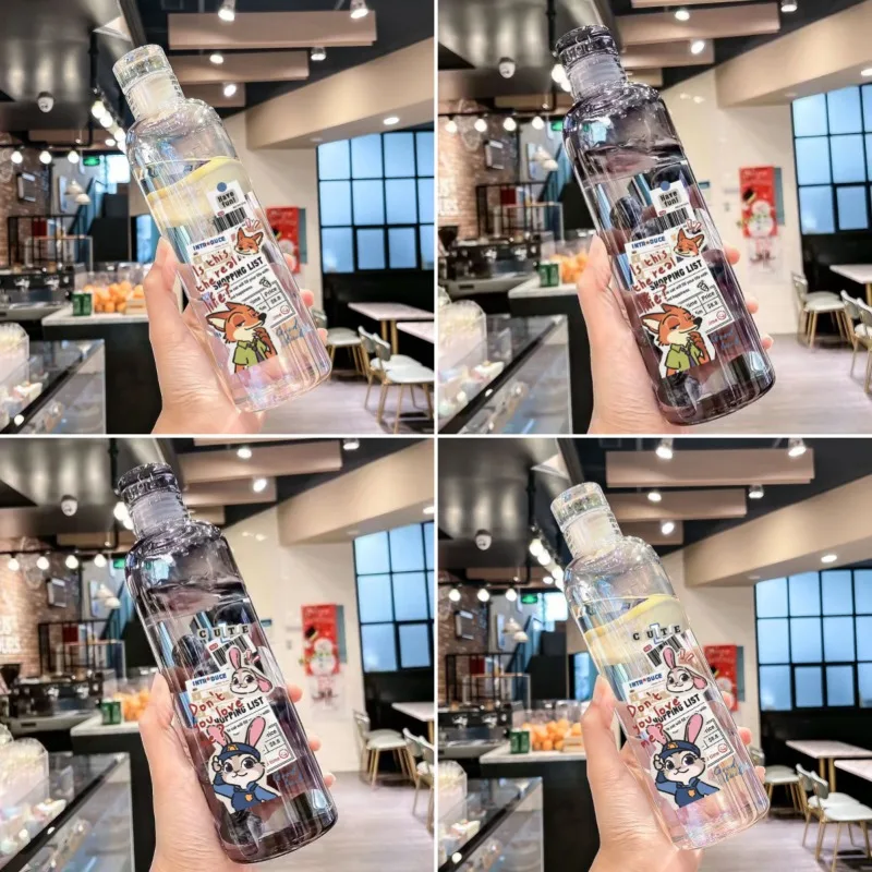 

Disney Zootopia 750ml Transparent Plastic Sport Water Bottle Time Marker Leakproof Juice Milk Cup Portable Kid School Sport Cup