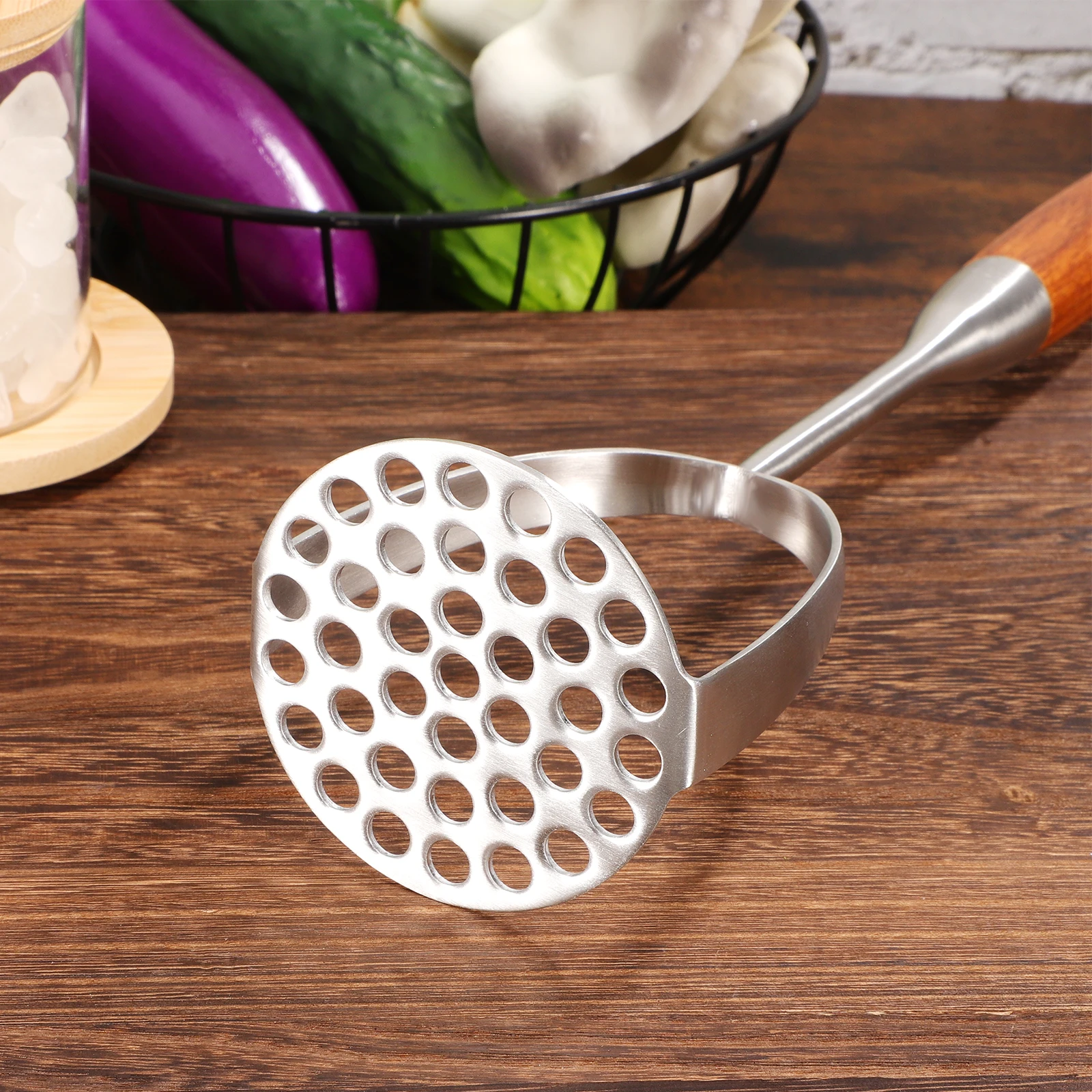 

Potato Masher Convenient Hanging Tool Squeezer Ergonomic Handle Ricer Wood Smasher Easy Clean