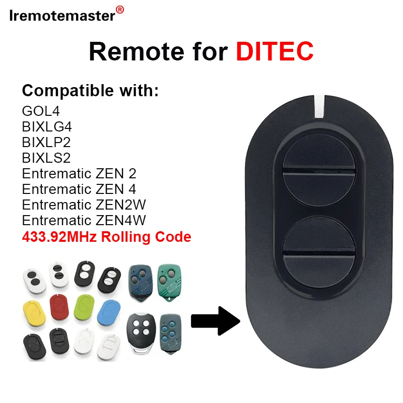 For DITEC Entrematic ZEN 2 4 ZEN2W ZEN4W GOL4 BIXLG4 BIXLP2 Rolling Code 433 mhz Garage Door Remote Control Gate Opener