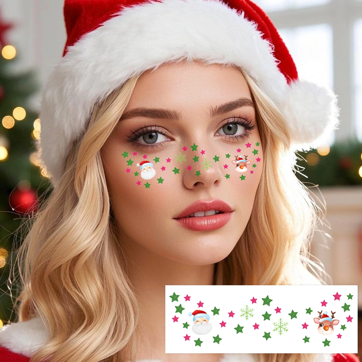 8 أوراق وشم مؤقت لنمش عيد الميلاد، مقاوم للماء وسهل الإزالة، طقم مكياج لحفلات عيد الميلاد، هدايا عيد الميلاد، جورب فيل