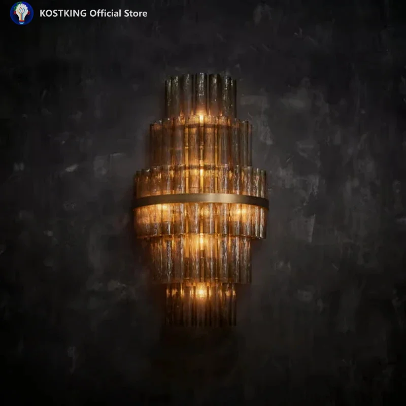Murano Glass Wall Sconce For Bedroom Living Room Wall Lamp With Hand Blown Tubes Of Textured Glass Decor Luxury Modern Home