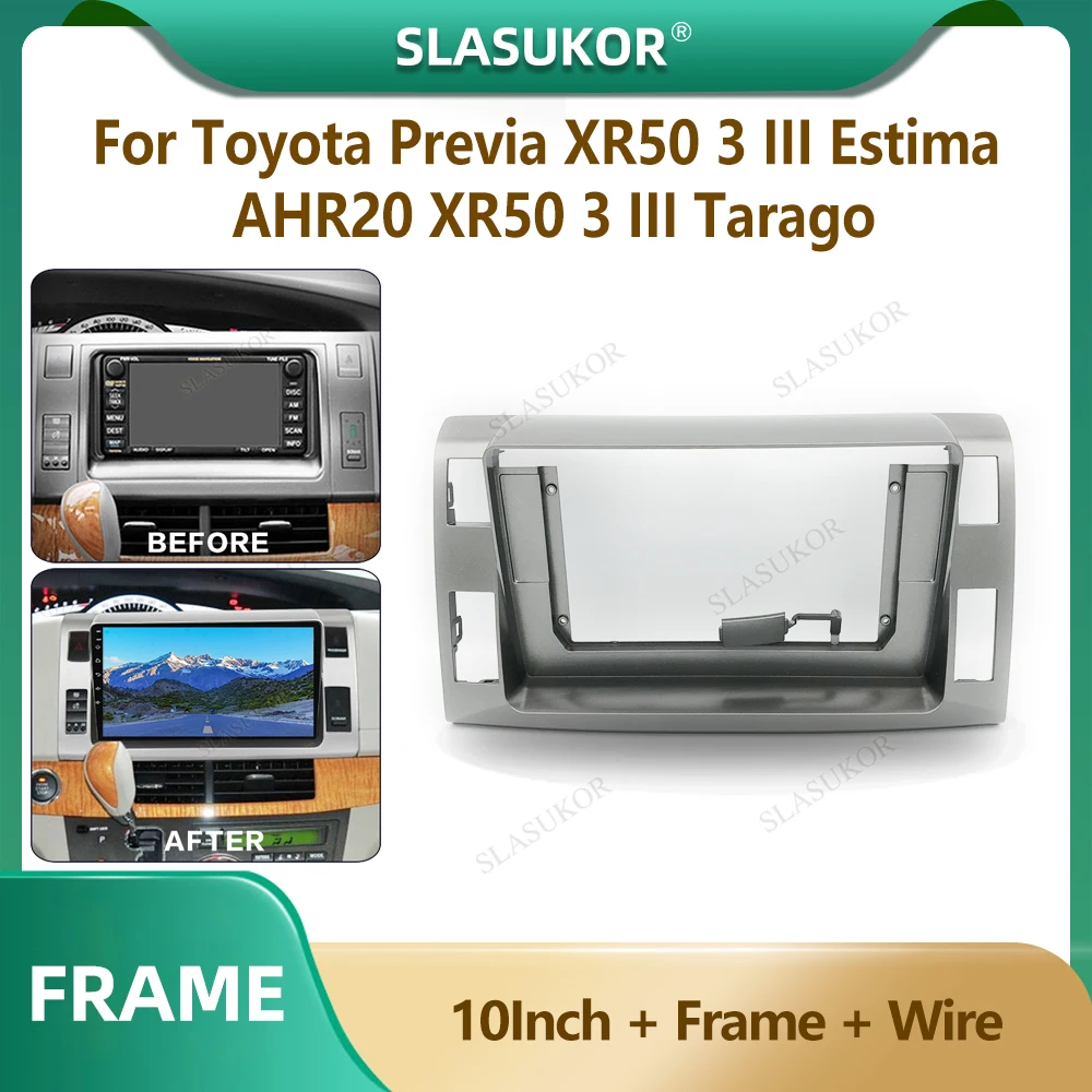 10 Inch Car Radio Fascia For Toyota Previa Estima Tarago 2006-2019 Car Radio Panel Player Audio Frame Dashboard Mount Kit Wire